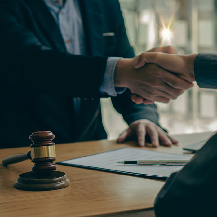 Lawyer and client shake hands