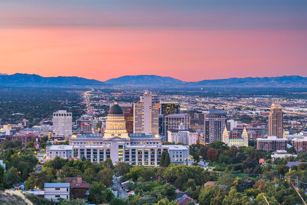 Downtown Salt Lake City, Utah at dusk